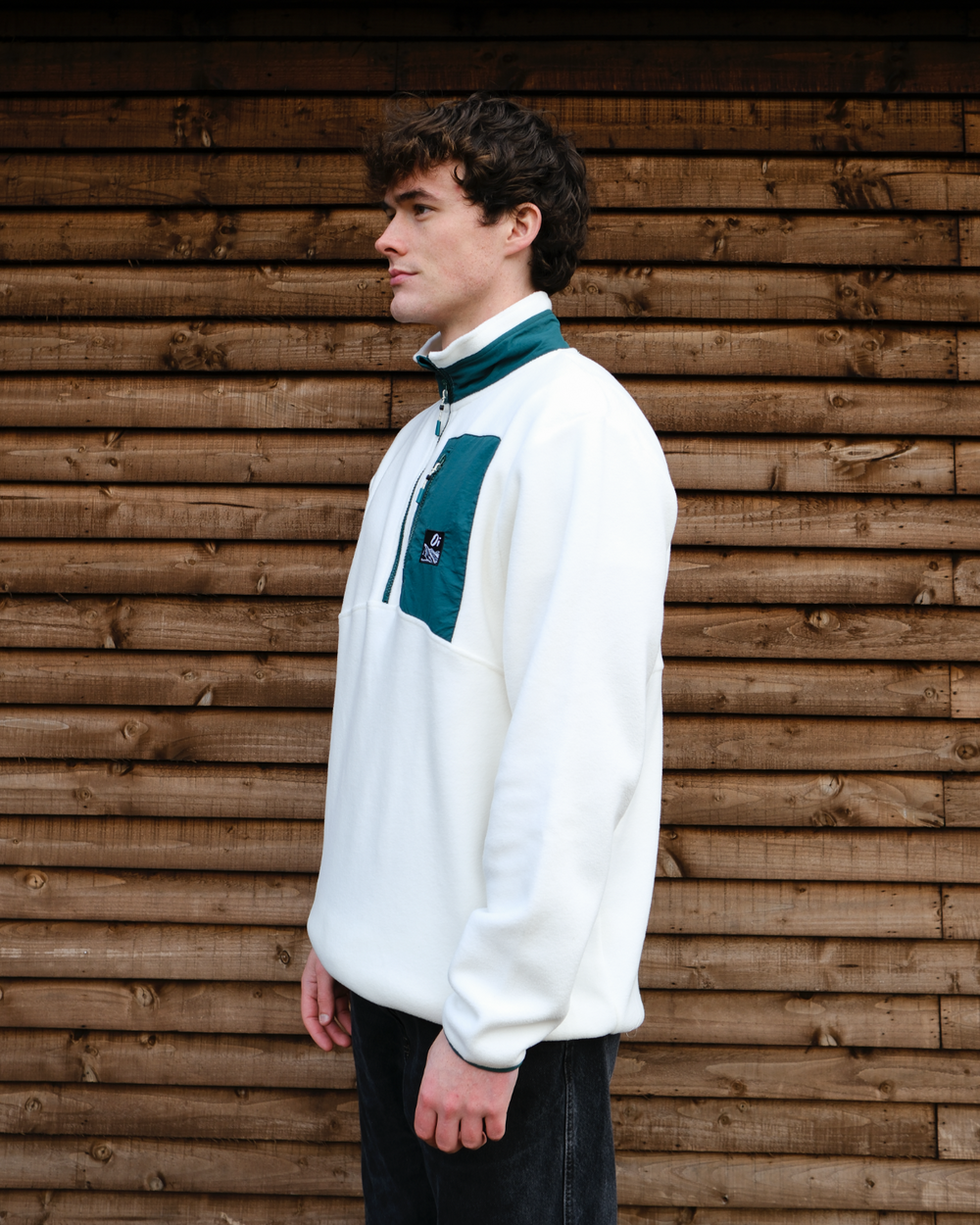 OutsideIn cream and pine green unisex fleece