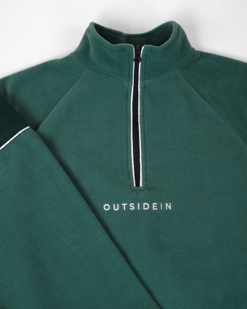 Pine Canyon green fleece jacket, quarter zip outdoor fleece with adjustable toggles, unisex adventure outerwear.