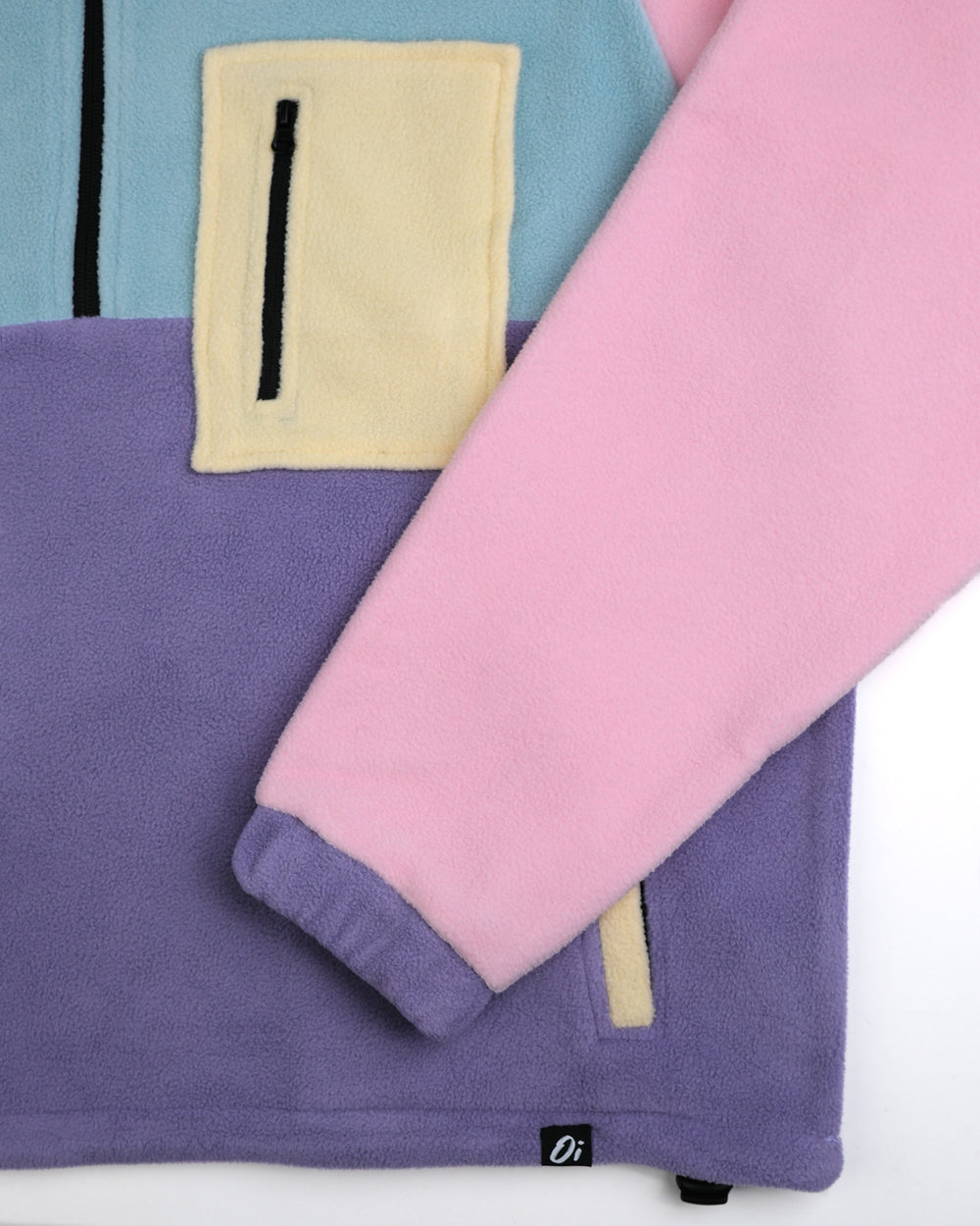 Close up of Petal Bloom Outside In fleece, cozy 1/2 zip fleece on a white background