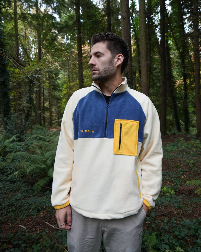 Polar pocket fleece jacket, colourful quarter zip fleece with pockets, unisex winter outerwear.