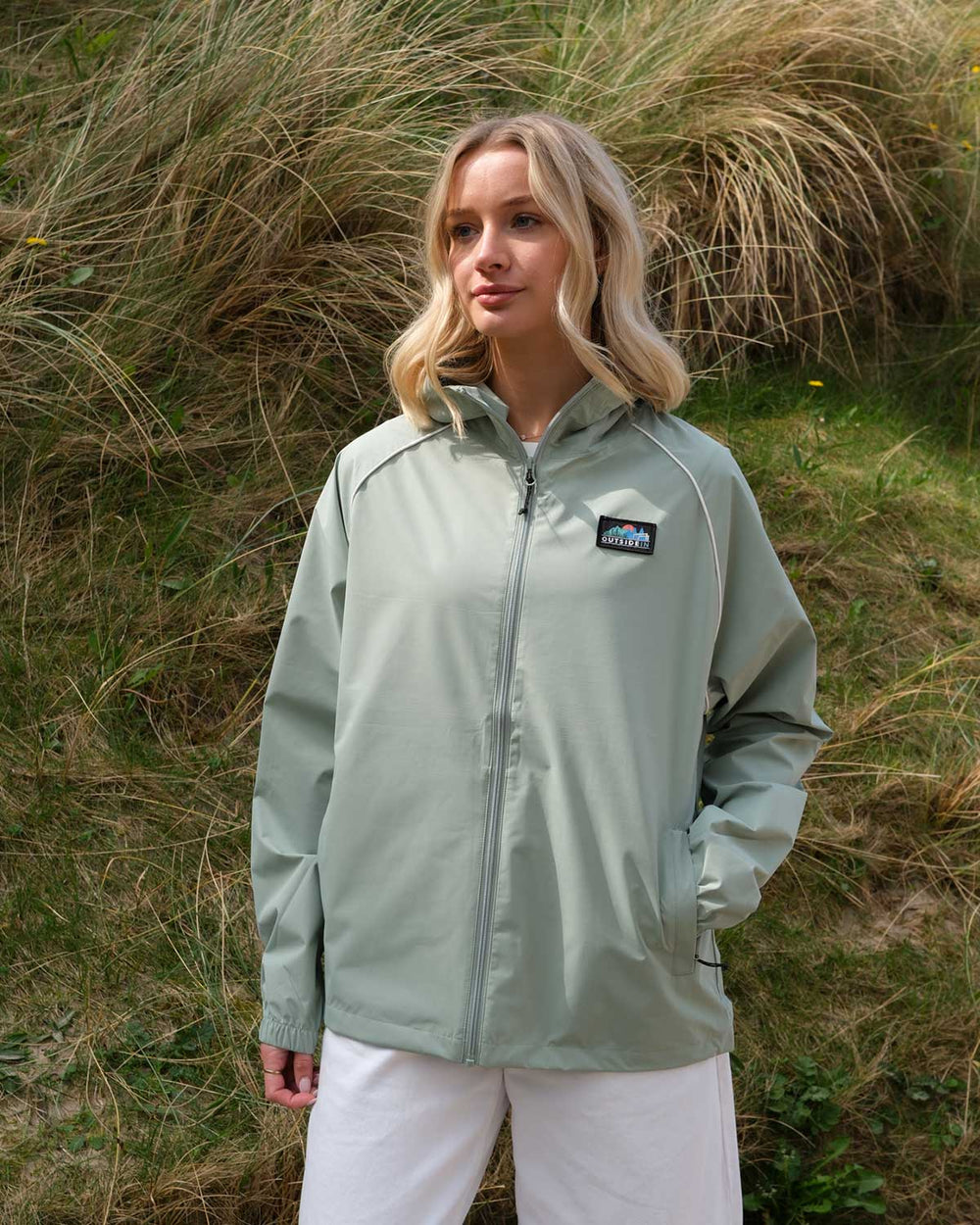 Model wearing OI Sea Spray Festival Jacket
