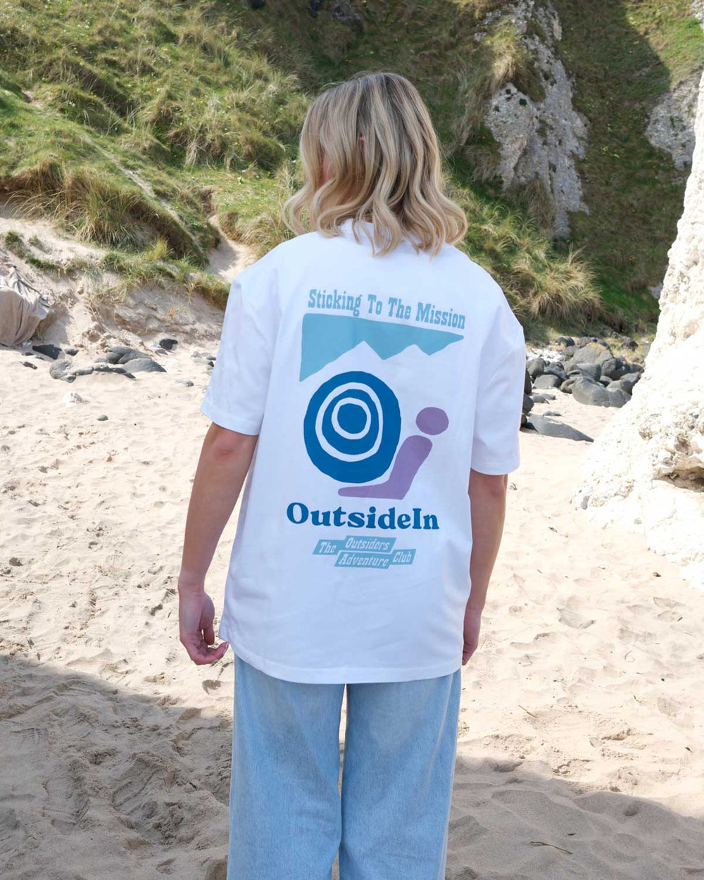 Model wearing OutsideIn The Mission White T-Shirt 