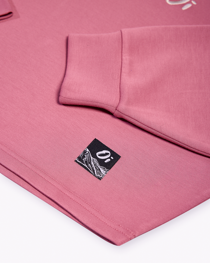 Women’s rose pink cropped sweatshirt with 3/4 length cut