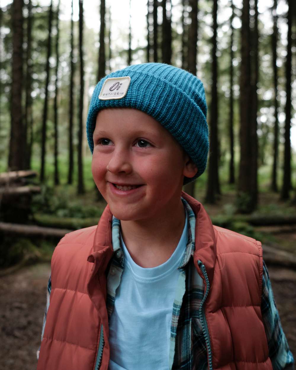 OutsideIn Teal kids beanie, warm winter hat for children, cosy and comfortable.