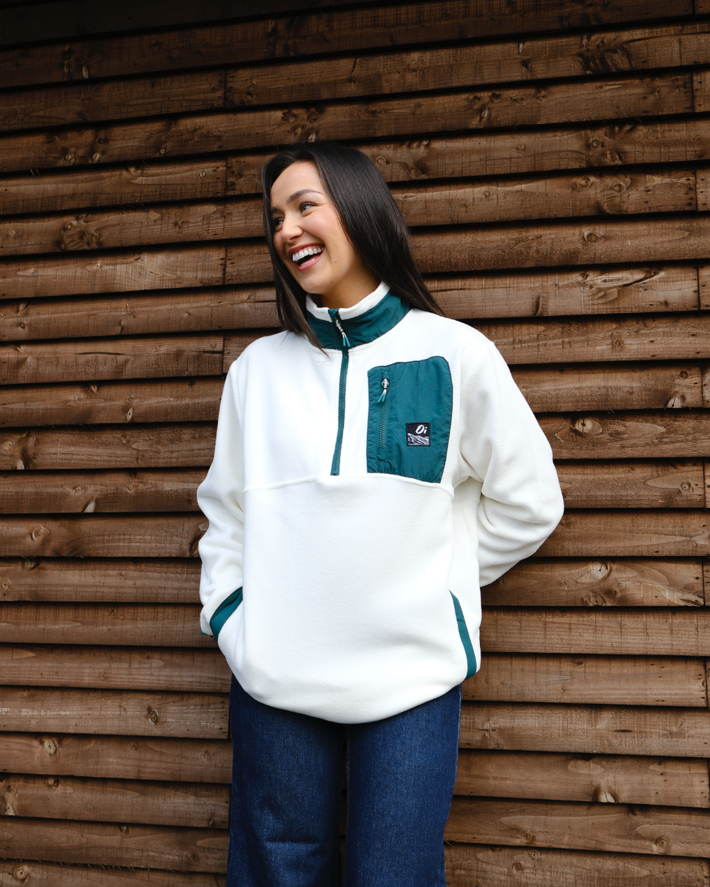 OutsideIn cream & pine green unisex fleece