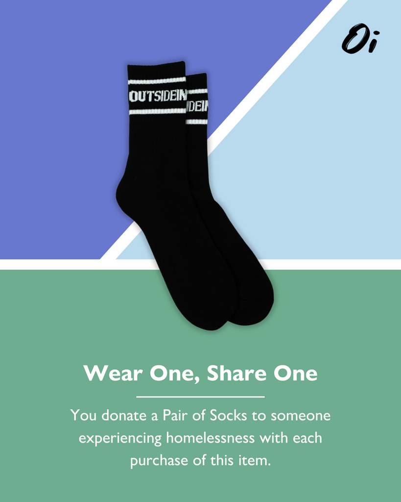 you donate a pair of socks to someone experiencing homelessness with each purchase of this item
