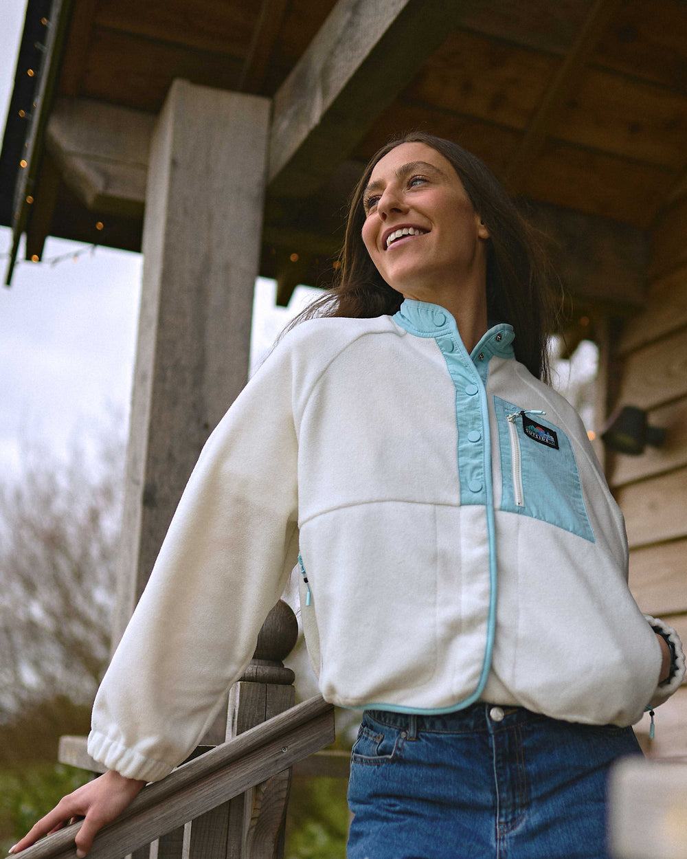 Model wearing OutsideIn Salt Air Liner Fleece.