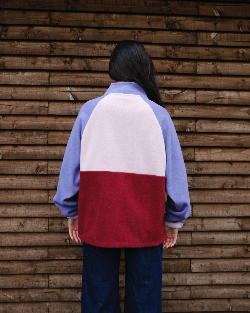 Back view of Wild Mulberry fleece 1/2 zip, soft OutsideIn outdoor fleece jacket