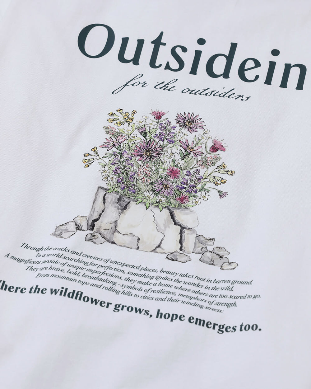 Wildflowers Emerge White Print T-shirt Close