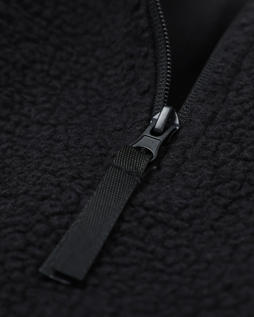 Close-up of OutsideIn Black essential fleece black zipper 
