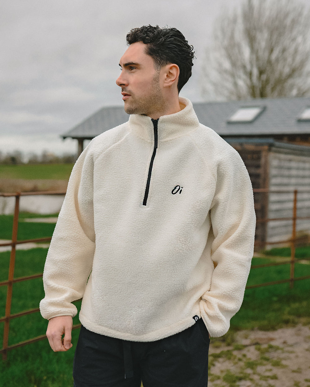 Model wearing OutsideIn Marshmallow Essential Fleece