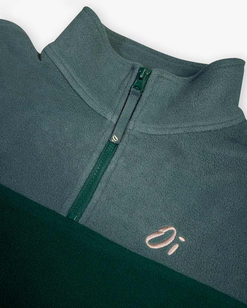 Oatmeal and Pine colour block microfleece with 1/4 zip