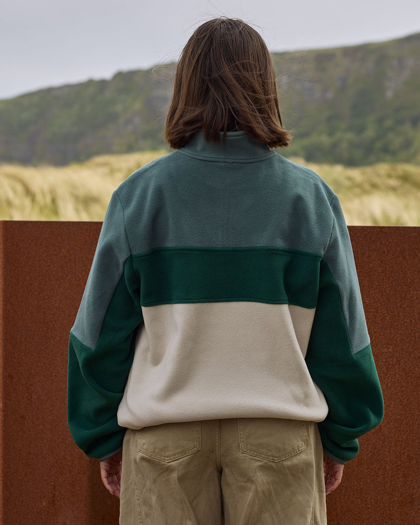 Oatmeal and Pine colour block microfleece with 1/4 zip