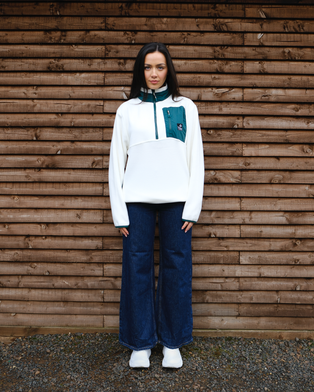 OutsideIn cream & pine green unisex fleece
