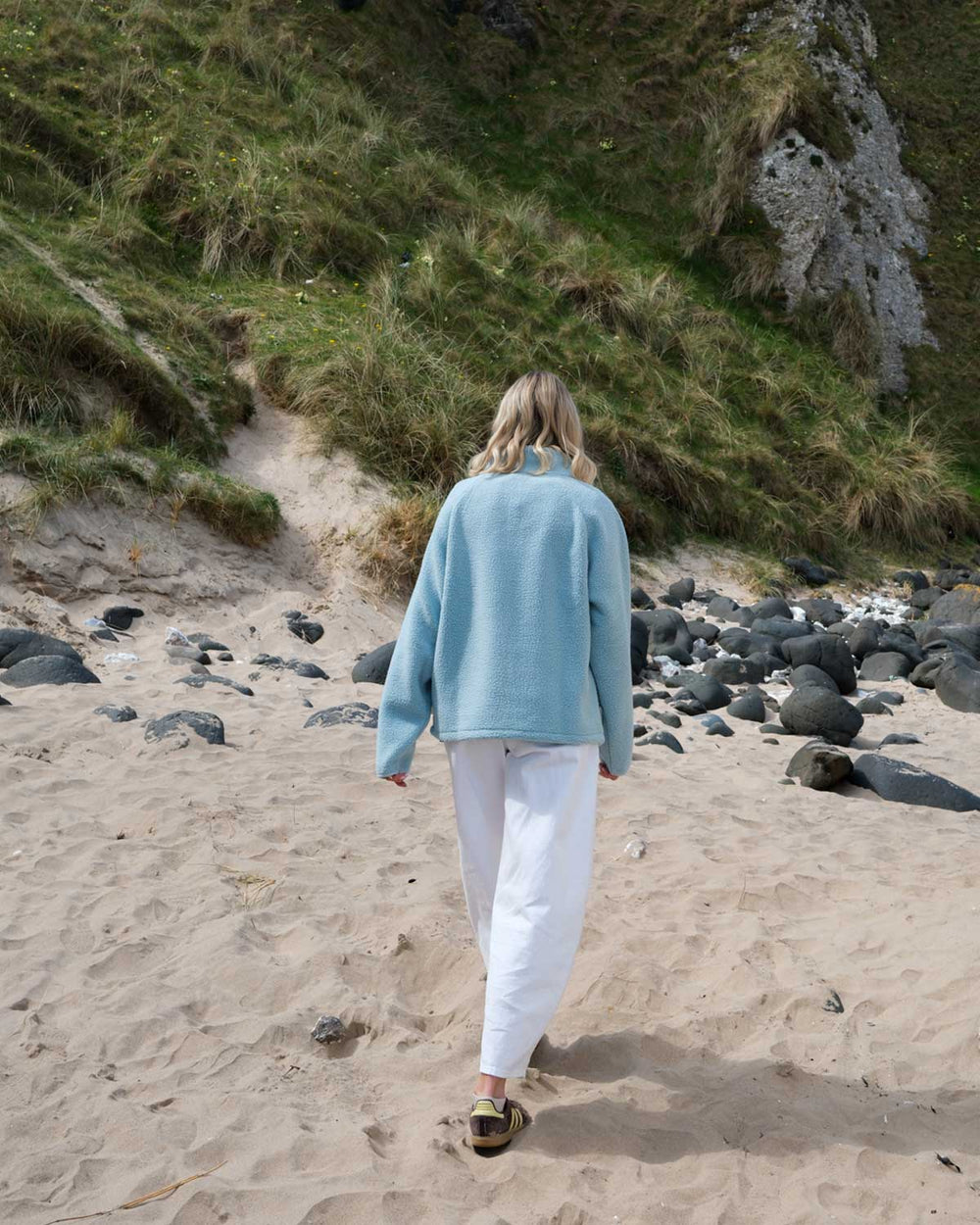 Back view of OutsideIn Blue Teddy Essential Fleece